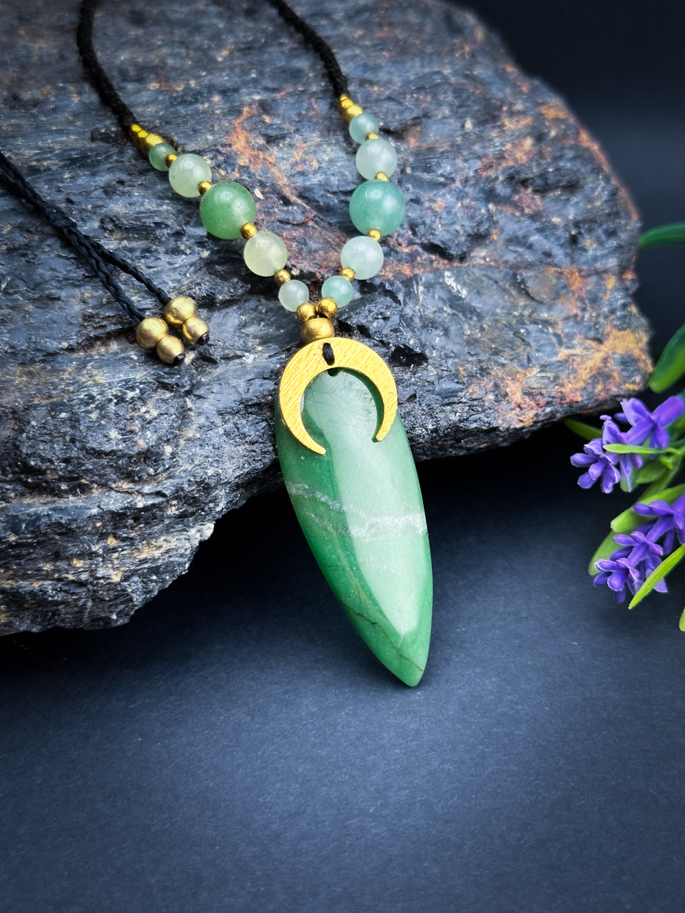 Green Jade Teardrop with Moon