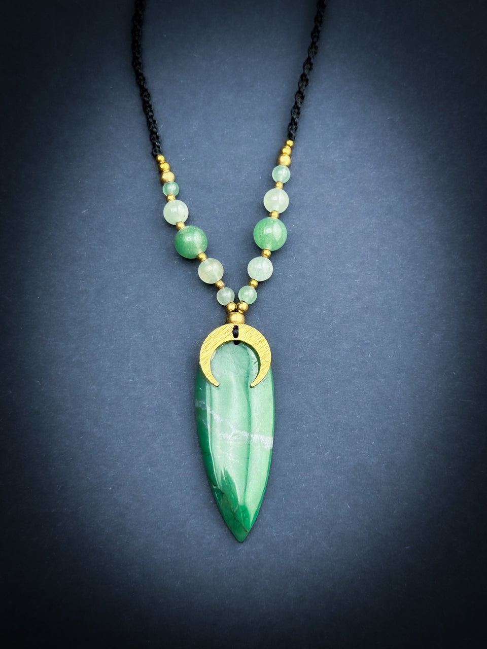 Green Jade Teardrop with Moon