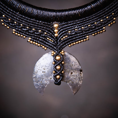 Marcasite Handmade Necklace on Brass Choker - 'Queen Hecate' - Dutchies Delights Macrame
