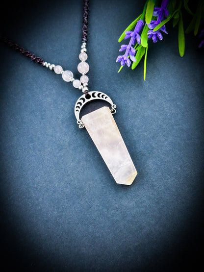 Rose Quartz Flat Point with Moon details