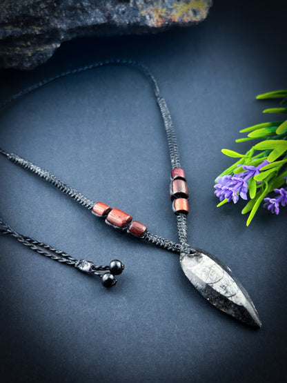 Orthoceras Fossil with Rosewood beads Necklace