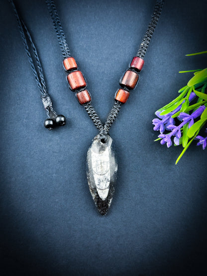 Orthoceras Fossil with Rosewood beads Necklace