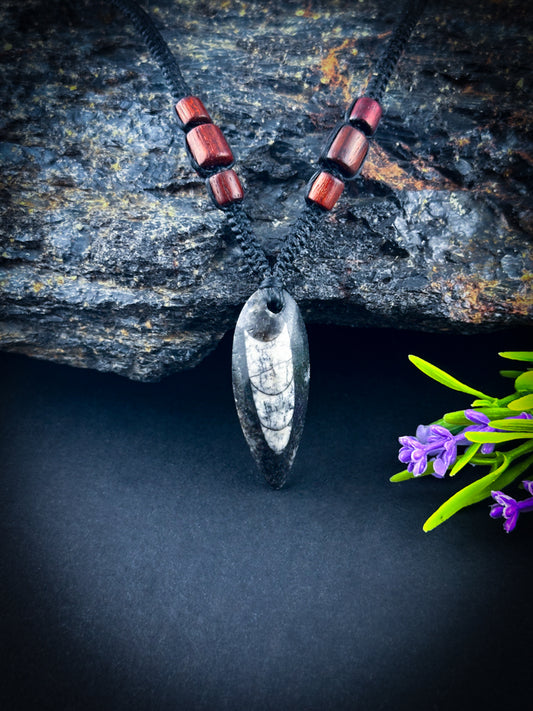 Orthoceras Fossil with Rosewood beads Necklace