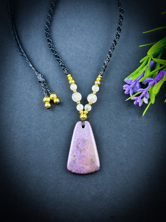 Purpurite with Rose quartz golden beads Necklace