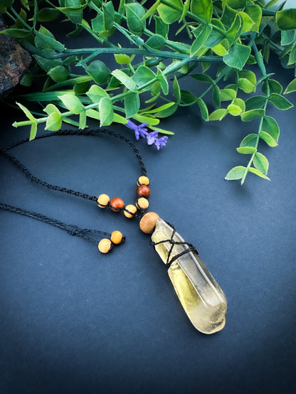 Natural Citrine Point - Wooden Beads