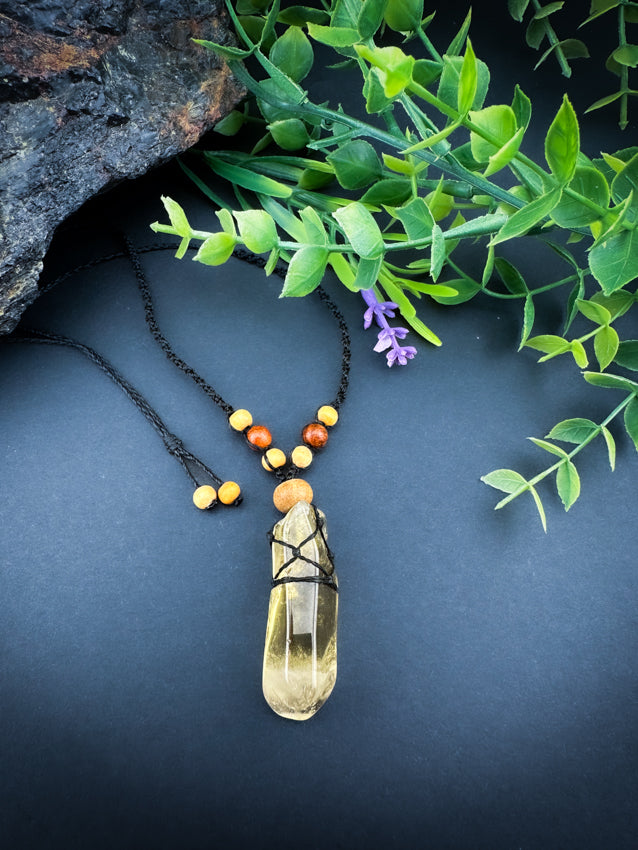 Natural Citrine Point - Wooden Beads