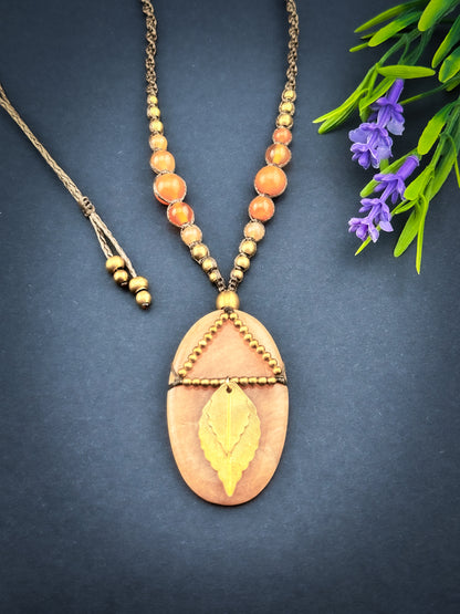 Peach Aventurine with brass Leaves