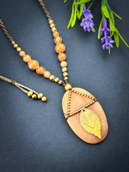 Peach Aventurine with brass Leaves