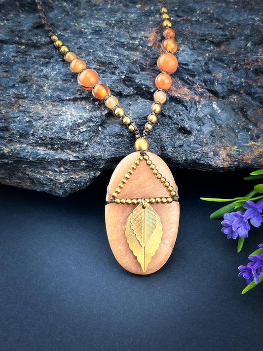 Peach Aventurine with brass Leaves