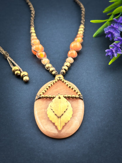 Peach Aventurine with brass Leaves