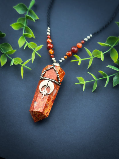Red Jasper Crystal Point - Stainless Steel Silver