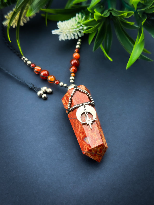 Red Jasper Crystal Point - Stainless Steel Silver