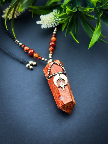 Red Jasper Crystal Point - Stainless Steel Silver
