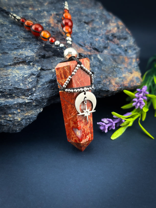 Red Jasper Crystal Point - Stainless Steel Silver