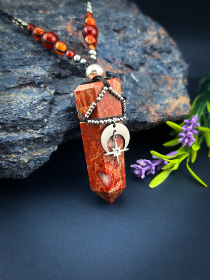 Red Jasper Crystal Point - Stainless Steel Silver