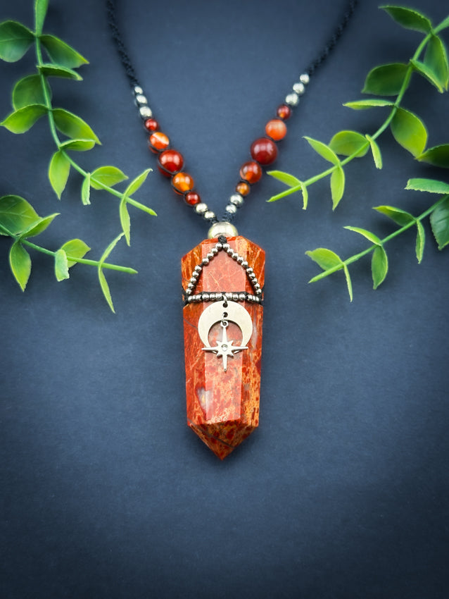 Red Jasper Crystal Point - Stainless Steel Silver