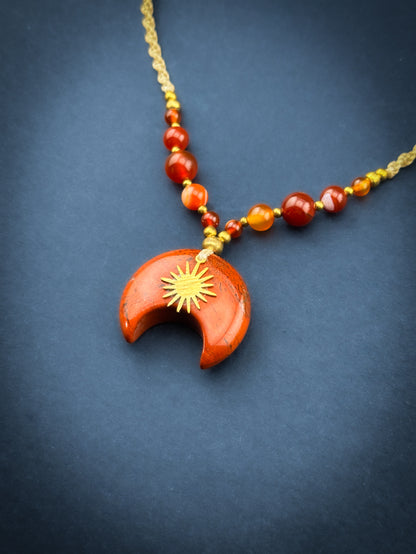 Red Jasper Moon with Brass Sun