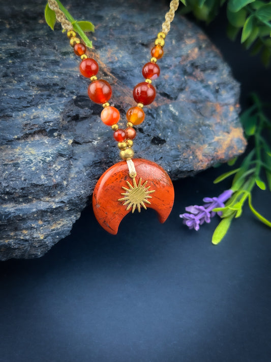 Red Jasper Moon with Brass Sun