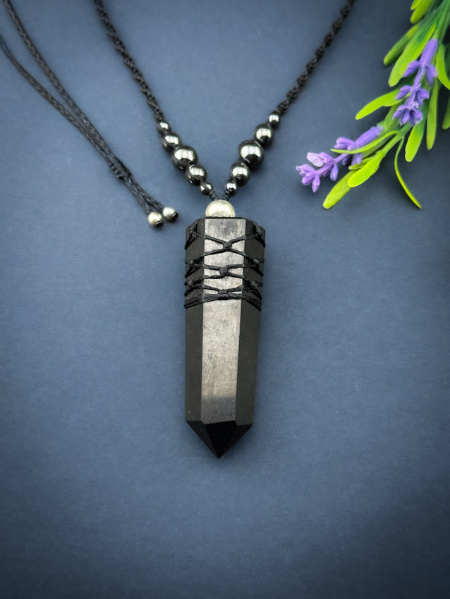 Shungite Natural Point Crystal with Hematite