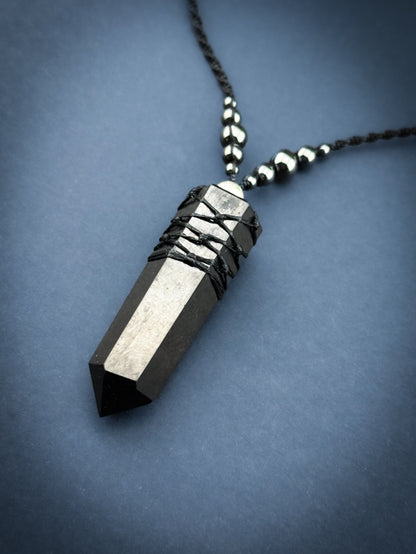 Shungite Natural Point Crystal with Hematite