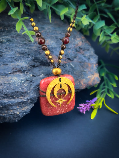 Thulite Square with Moons
