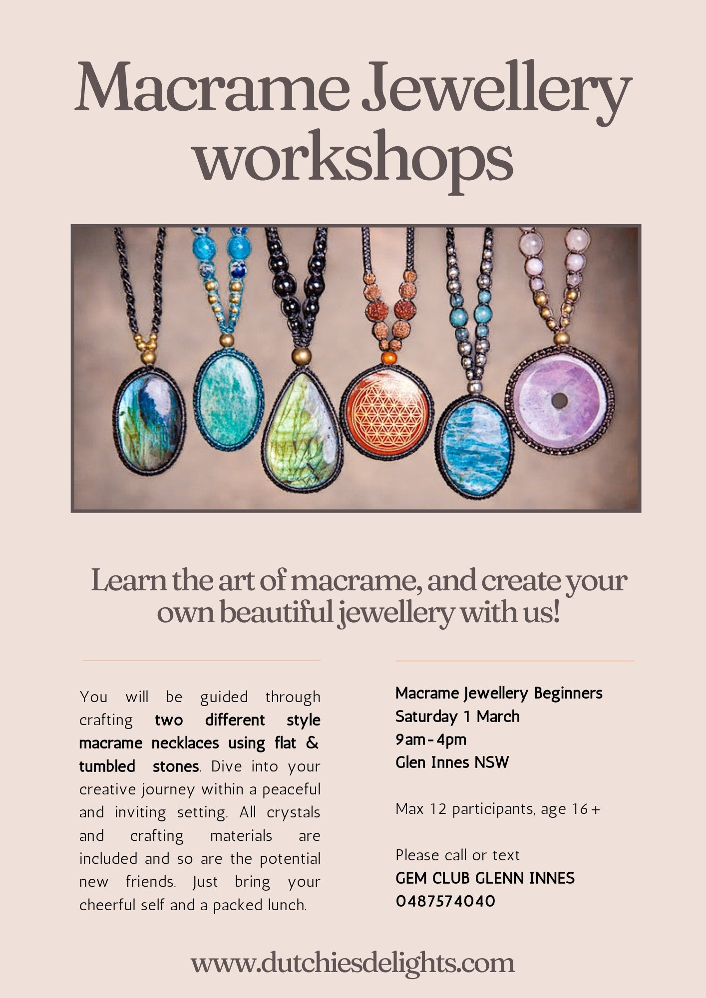 Macrame Jewellery Beginners Workshop - Glen Innes - 1 March