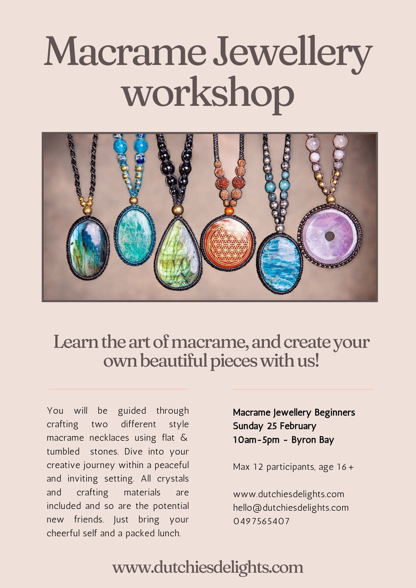Macrame Jewellery Beginners Workshop - 25 February -  Byron Bay