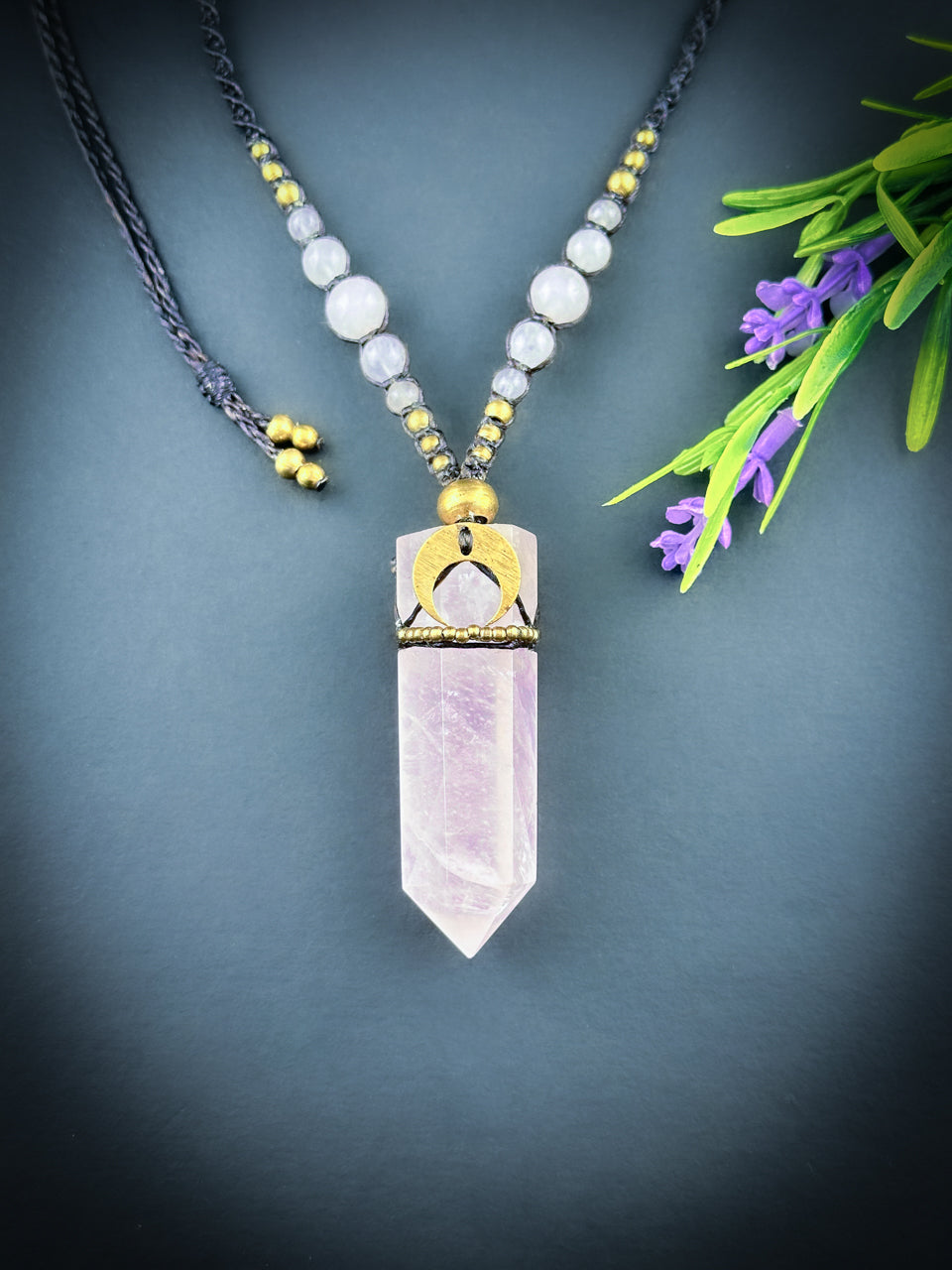 Rose Quartz Point with Moon