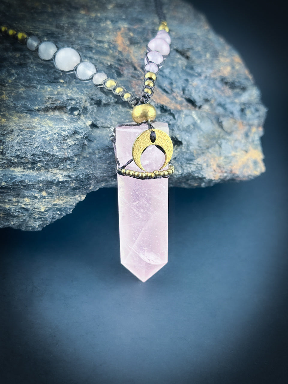 Rose Quartz Point with Moon