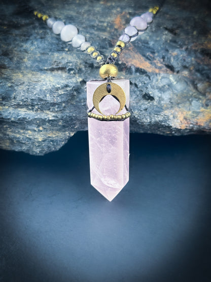 Rose Quartz Point with Moon