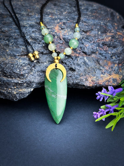 Green Jade Teardrop with Moon