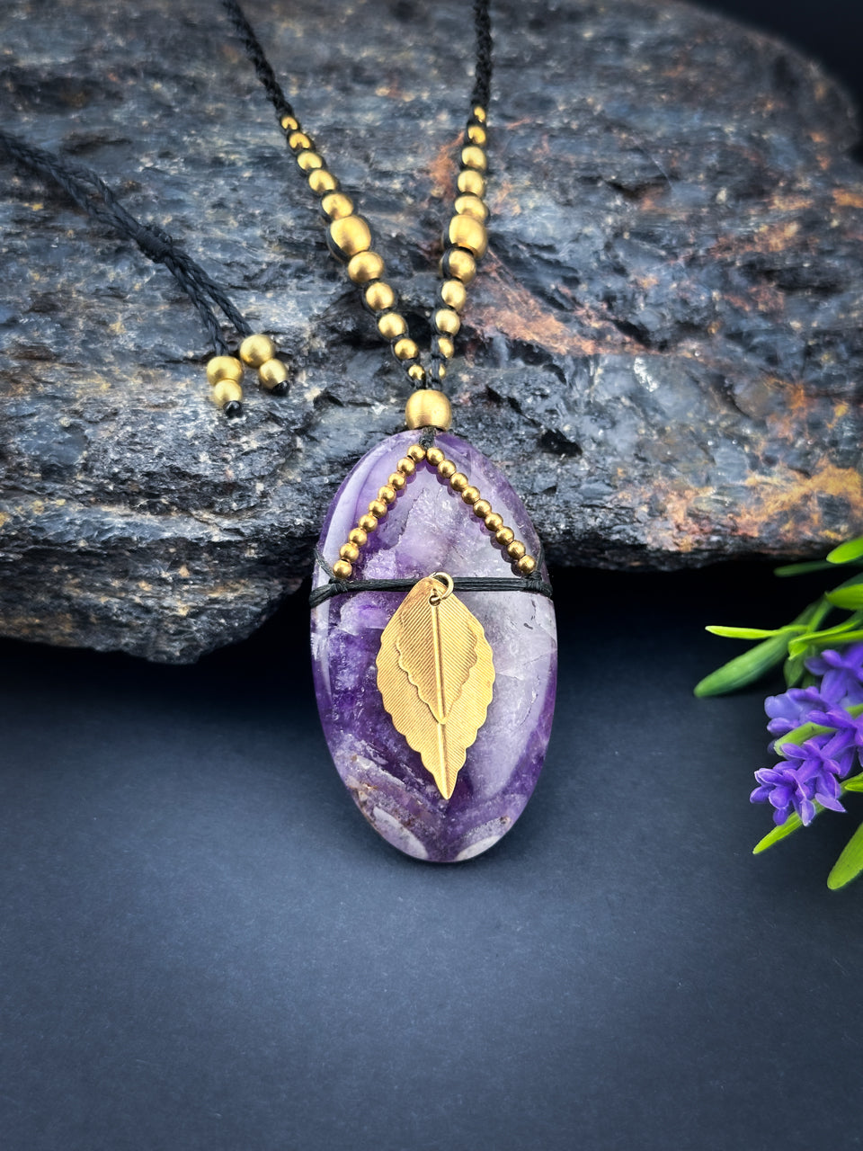 Amethyst with Brass Leaves